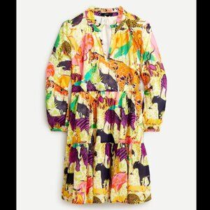 J.Crew | Tiered Popover Dress In Ratti Safari Print Long Sleeve XS
